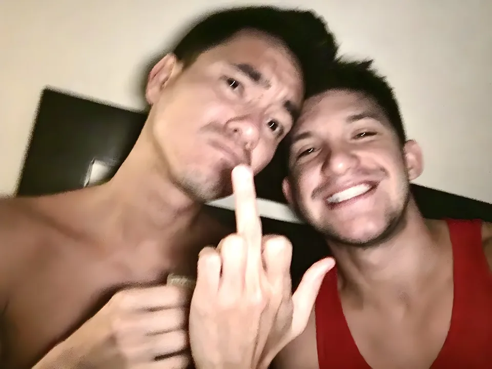 Roommates goofing around indoors