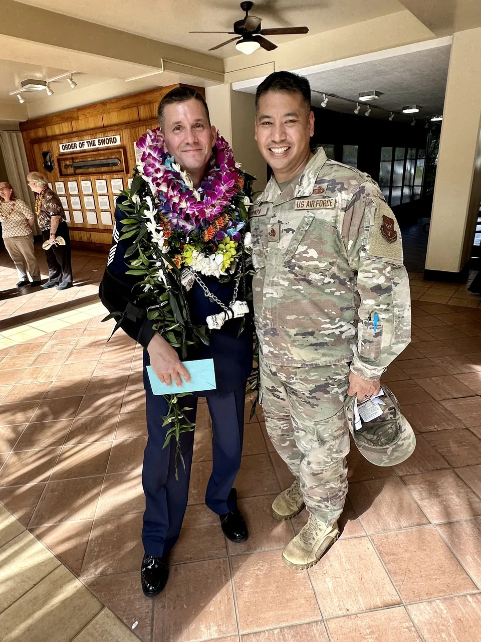 air force awards ceremony with lei